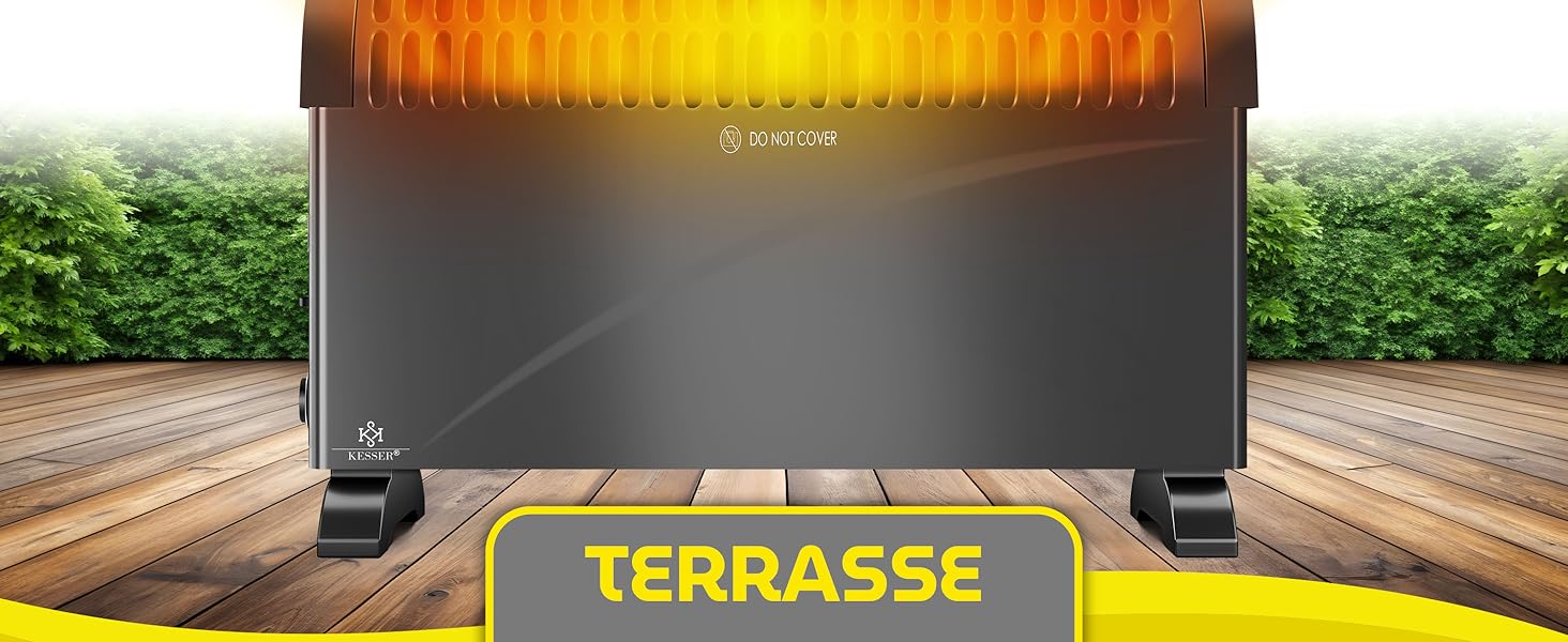 Конвектор KESSER 2000 Вт з таймером 24 год, захистом від замерзання, терморегулятором, турбонагрівом, 3 режими, ручки для перенесення, чорний