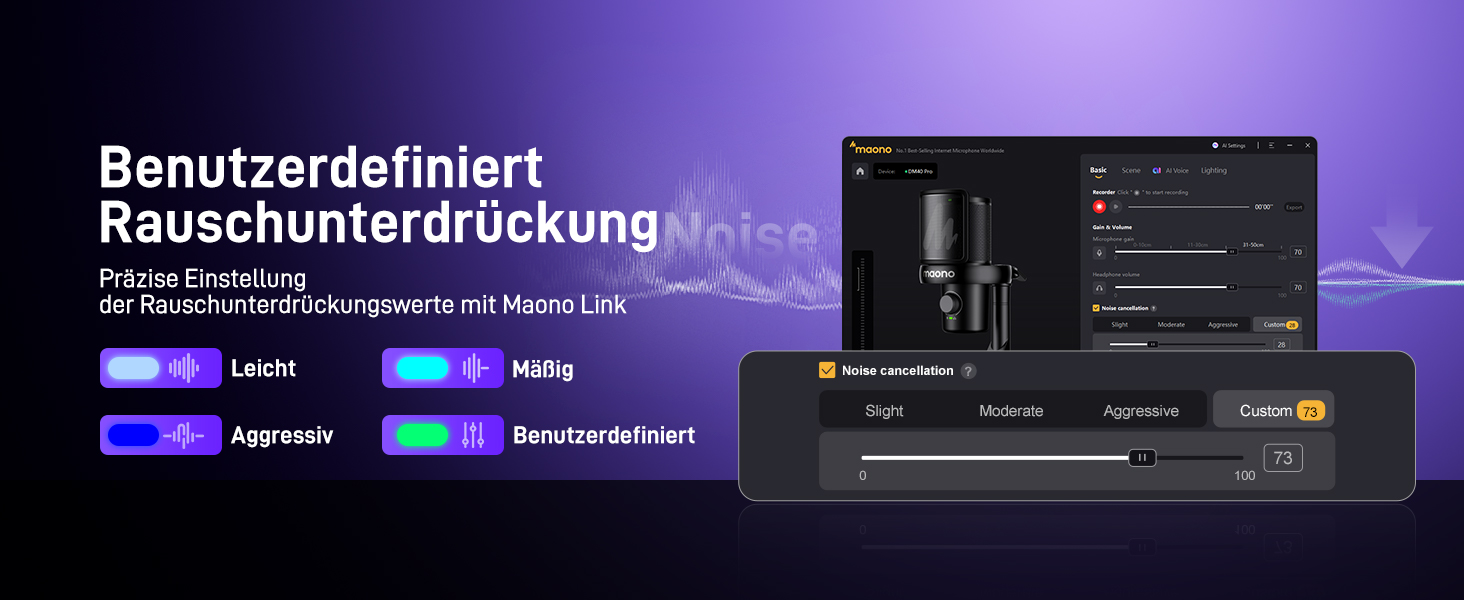 Мікрофон MAONO DM40 Pro бездротовий для ПК з RGB підсвіткою та ШІ-зміною голосу, шумозаглушення, для геймінгу, подкастингу та стрімінгу (чорний)
