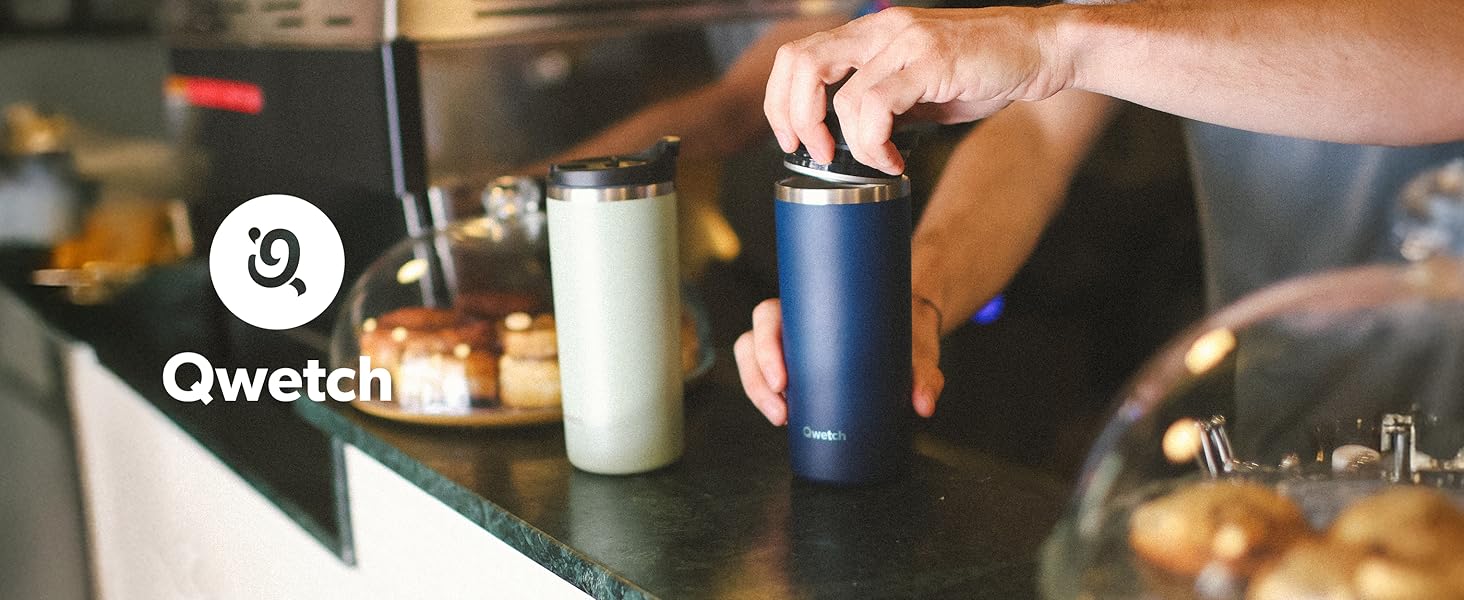 Термокружка QWETCH 240 мл, нержавіюча сталь, чорна - для кави та чаю, зберігає тепло 6 год, холод 12 год, BPA-free, без витоку, багаторазова