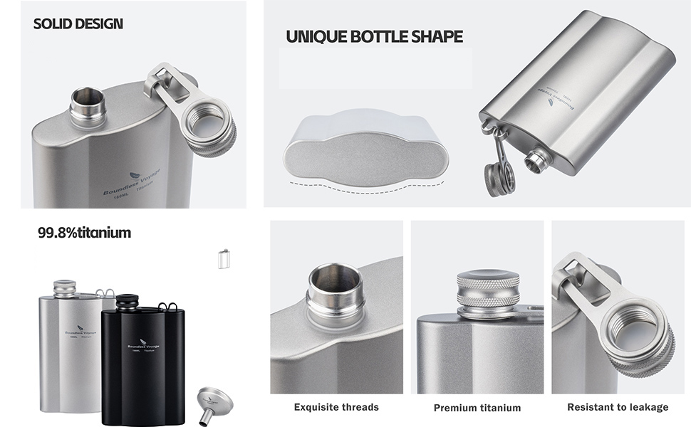 Фляга з титану iBasingo 180 мл - Ultraleichter Flachmann для алкоголю, подорожей, кемпінгу. Ti3071D