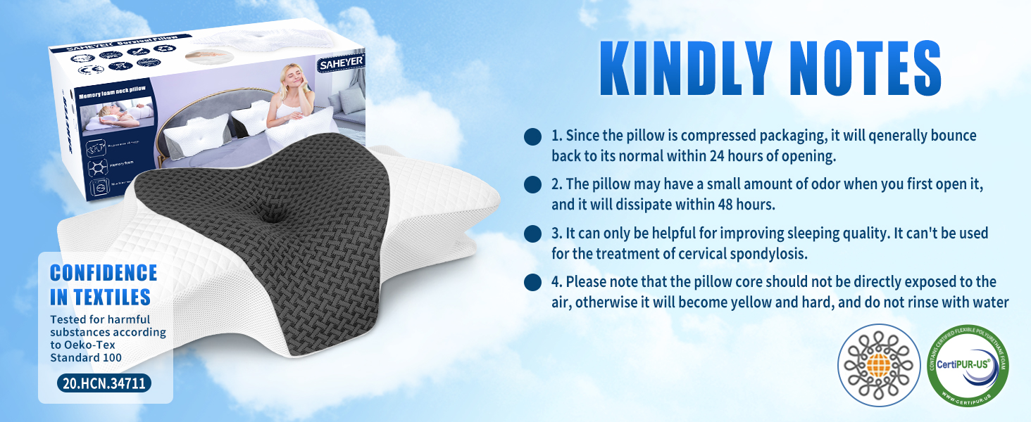 Подушка ортопедична SAHEYER з піни Memory Foam для шиї та голови, 60x35.5x10/13 см, сіра. Для зручного сну на боці.