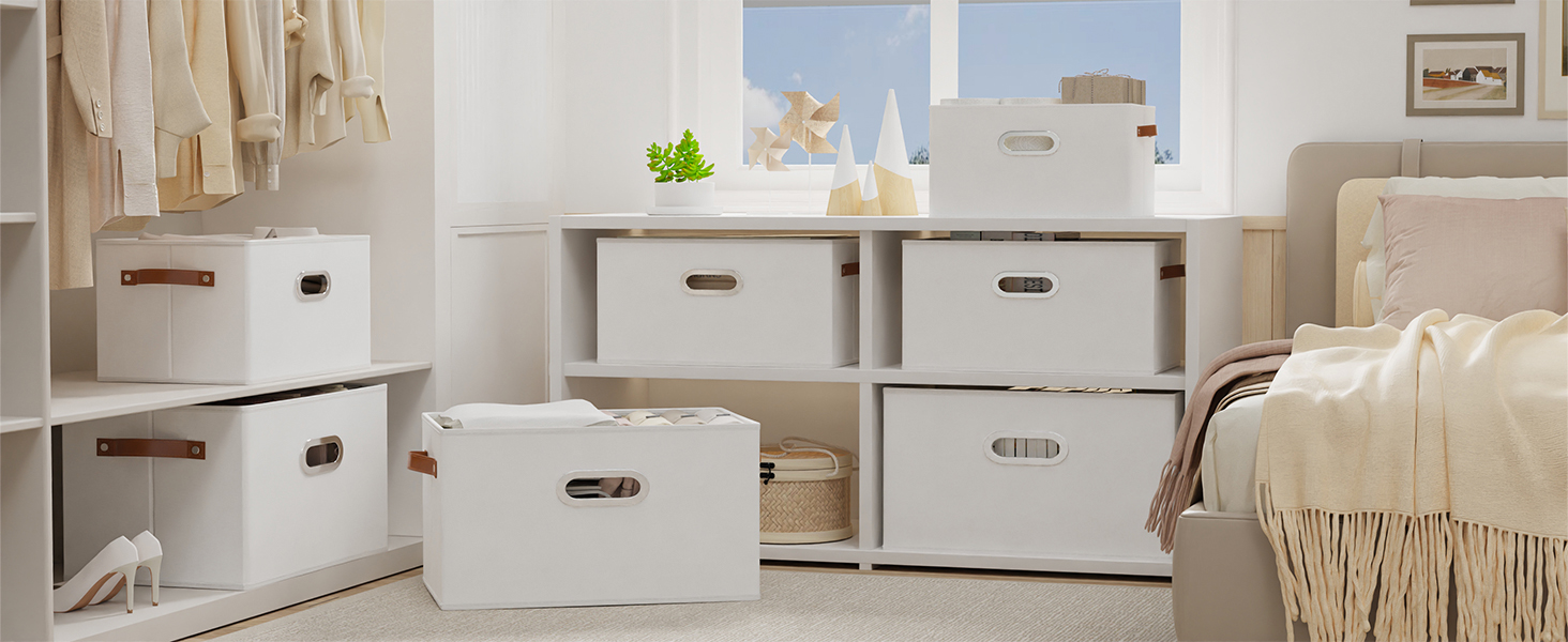 3 Кошики для зберігання з тканини Yawinhe, складані, з ручками, для спальні, білизна, 33x23x20 см, білий/сірий