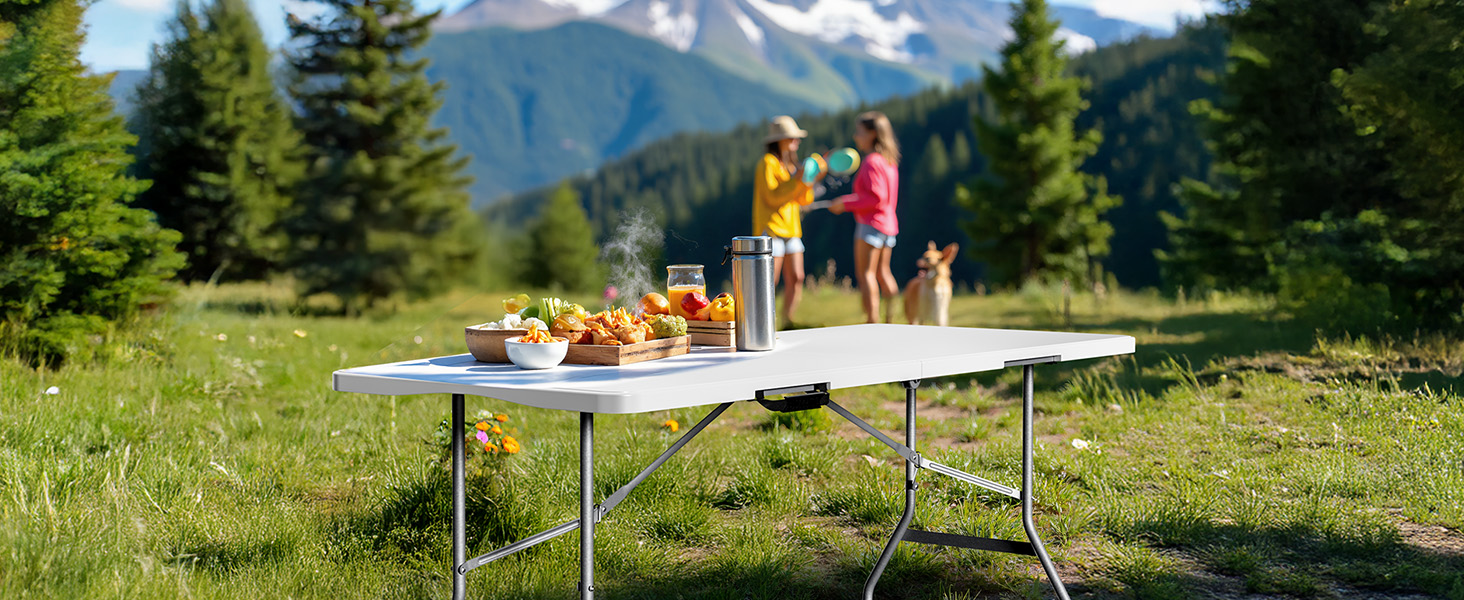 Складаний кемпінговий стіл Wiltec 122x60x75 см, стіл для пікніка, саду та виїзних заходів з ручкою для перенесення