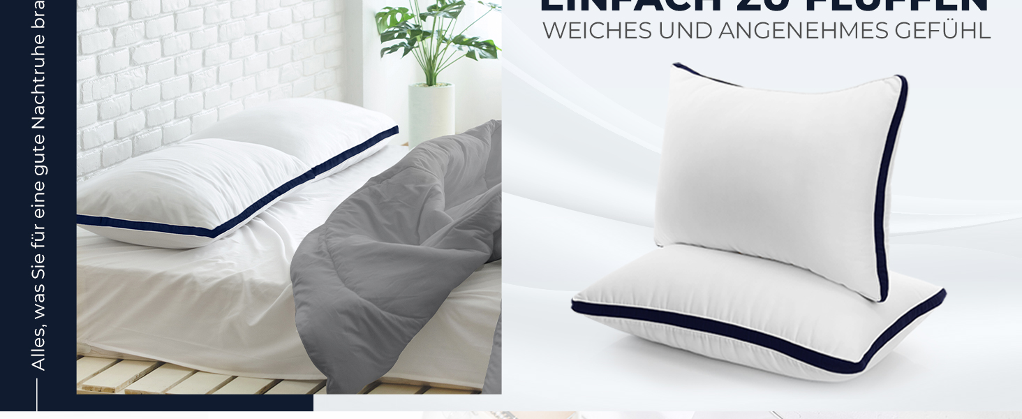 Набір подушок для сну Utopia Bedding, 40x80 см, дихаючі гіпоалергенні подушки, темно-синій колір (2 шт.)