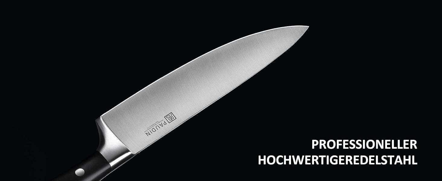 Набір ножів Paudin 7 предметів з дерев'яним блоком: кухонні ножі з нержавіючої сталі та ABS ручками