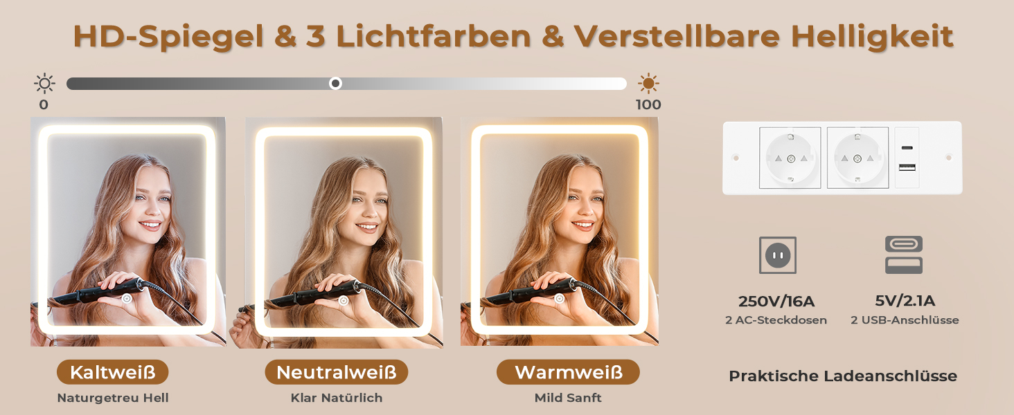 Трюмо AOGLLATI з розеткою, LED-підсвічуванням, регульованою яскравістю, шухлядами та полицями. Косметичний столик зі дзеркалом (білий)