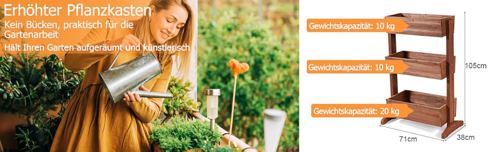 Вертикальна грядка COSTWAY з 3 рівнями, 6 контейнерами для квітів, дерев'яний ящик для тераси, балкона або саду 126x90x115 см (коричневий)