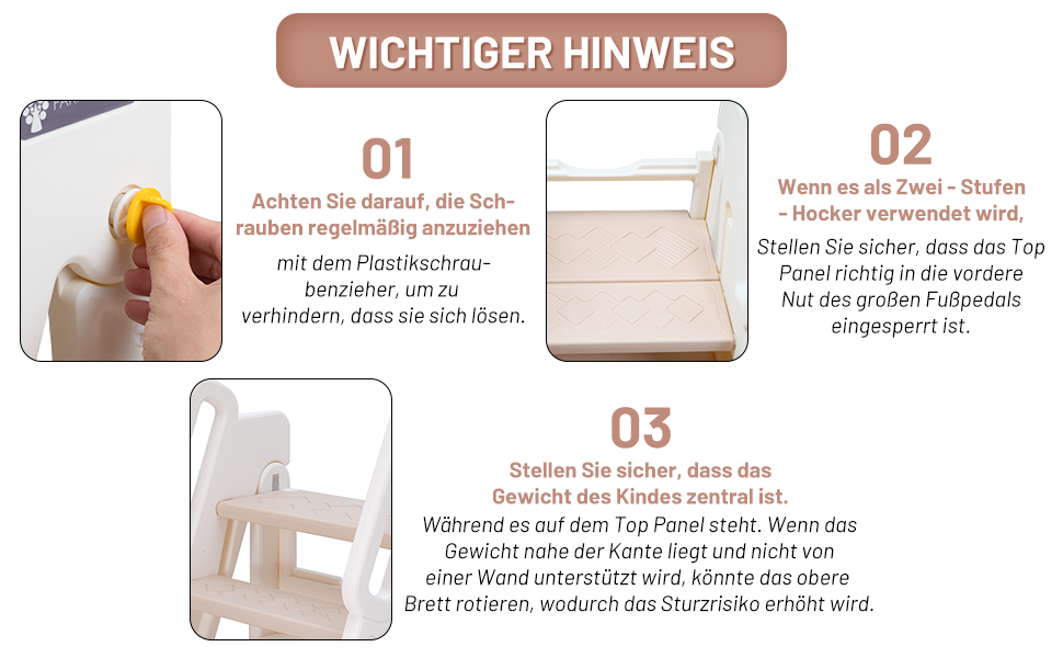 Дитячий триступеневий стільчик Funecho з регулюванням висоти, ручками та антиковзними сходинками. Легкий пластиковий дизайн для ванної кімнати, кухні та безпеки (Верблюд)