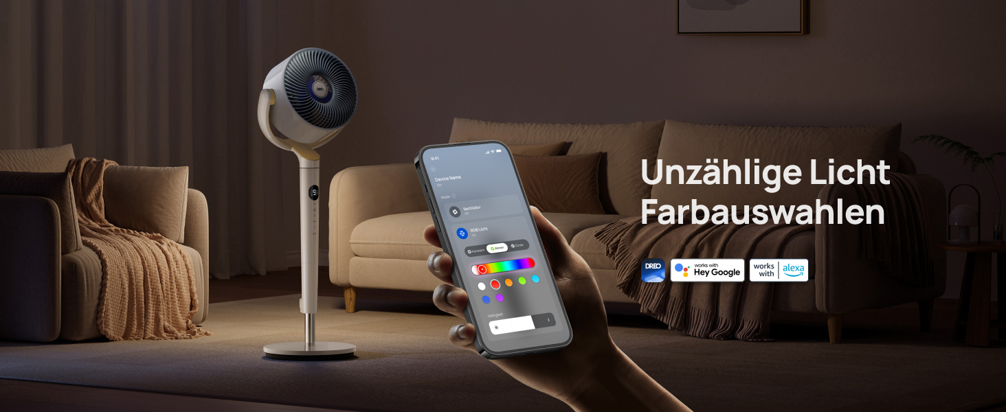 Вентилятор підлоговий Dreo з Wi-Fi, LED, 102 см, 3 режими, 8 швидкостей, 26 м дальність, 1200 м³/год