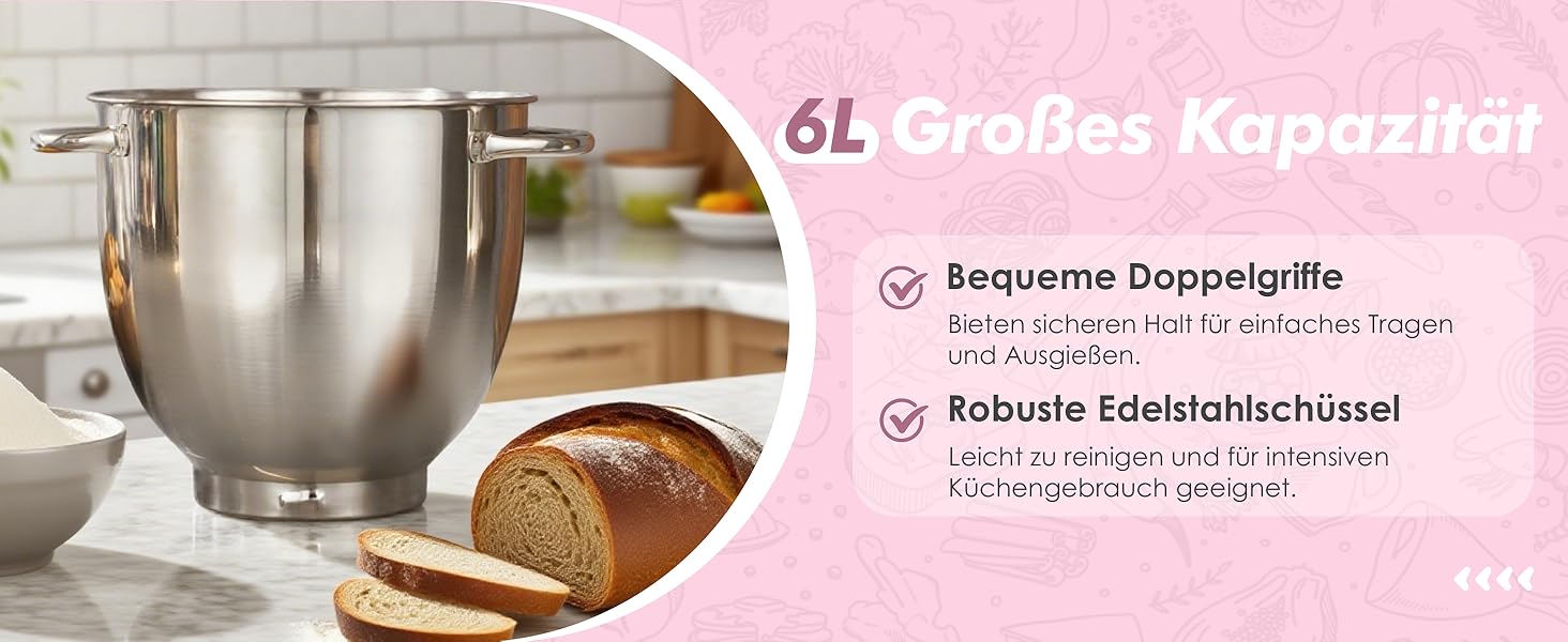 Кухонна машина Kitchen in the box рожевого кольору 6 л з 2 чашами по 3,5 л, 10 швидкостей, міксер з гаками та вінчиками