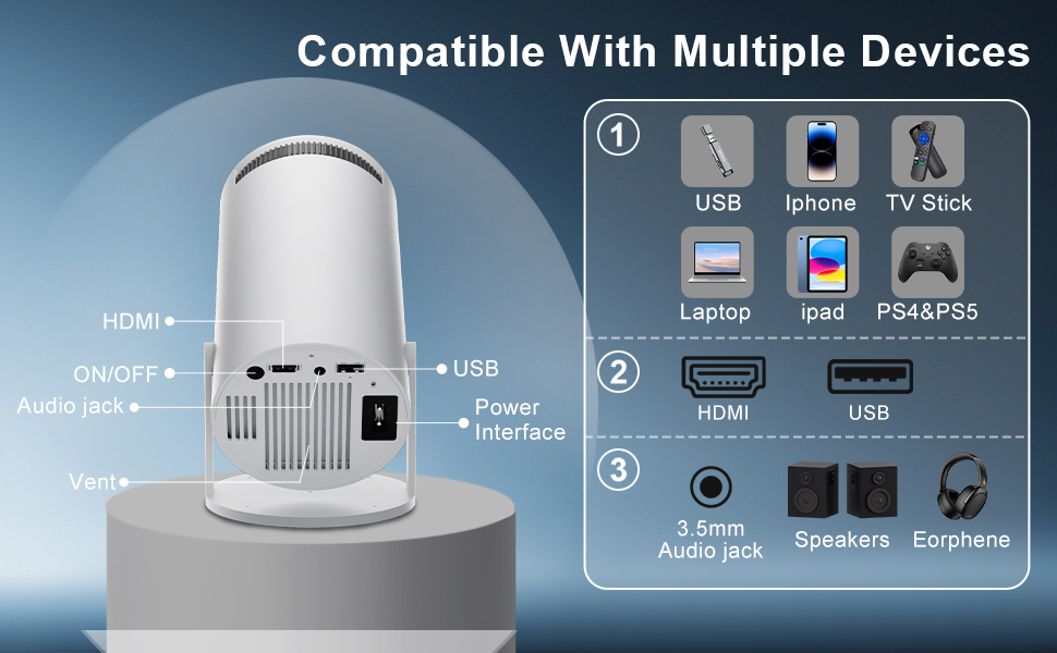 Проектор ZDSSY HY300PRO: Міні проектор 4K, WiFi 6, Bluetooth 5.2, Автофокус, Android/iPhone/PC/Mac/Switch/PS5