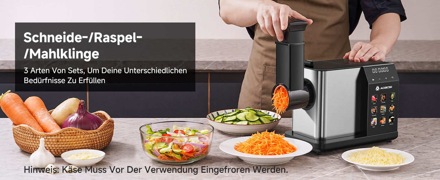 Електрична м'ясоподрібнювач AAOBOSI 3000W з LED-дисплеєм, 9 швидкостей, з нержавіючої сталі, для дому, з насадкою для ковбас та кіббе, інтегрований контейнер, сріблястий