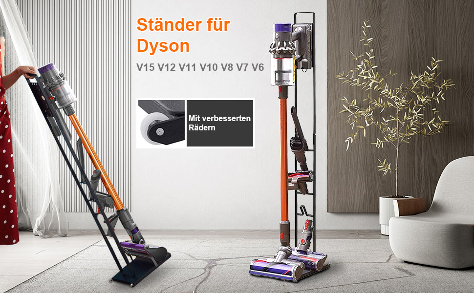 Підставка Foho для Dyson V6-V15, з колесами, тримачем аксесуарів, без свердління, чорна