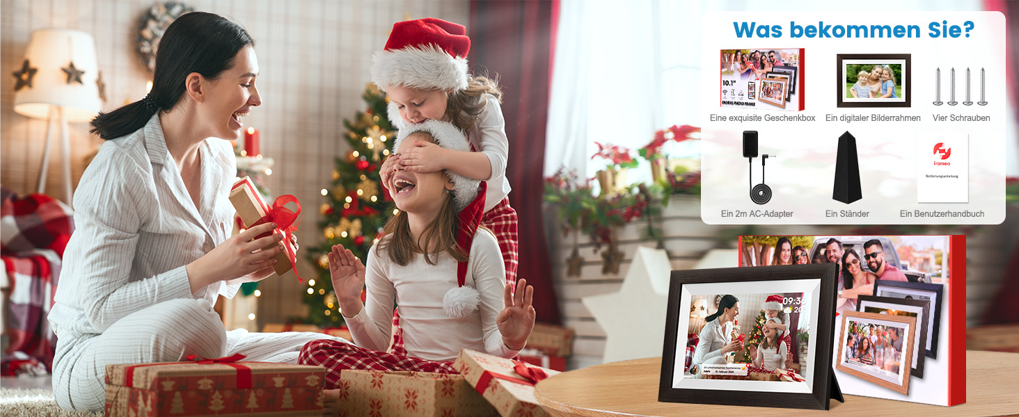 Цифровий фоторамка Mejasg 10.1 дюйма з Wi-Fi, 32GB, IPS сенсорний екран, автоповорот, для фото та відео, з дерева