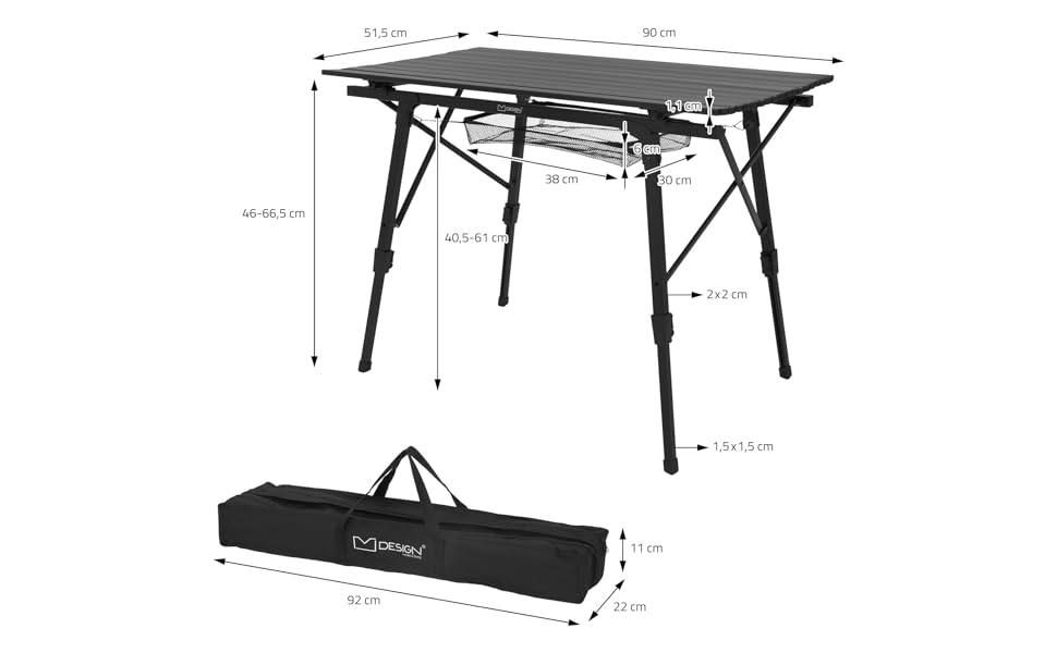 Кемпінговий стіл ML-Design складний чорний, 90x51,5 см, алюмінієвий розкладний стіл регулюється по висоті 46-66,5 см, вантажопідйомність 30 кг, рулонна стільниця, розкладний стіл, розкладний стіл, садовий стіл, балконний стіл, дорожній стіл