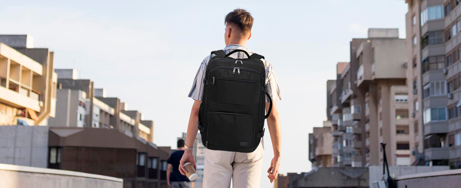 Рюкзак KONO для ручної поклажі літака, великий, водонепроникний, 55 x 35 x 20 см, 38L (Чорний)