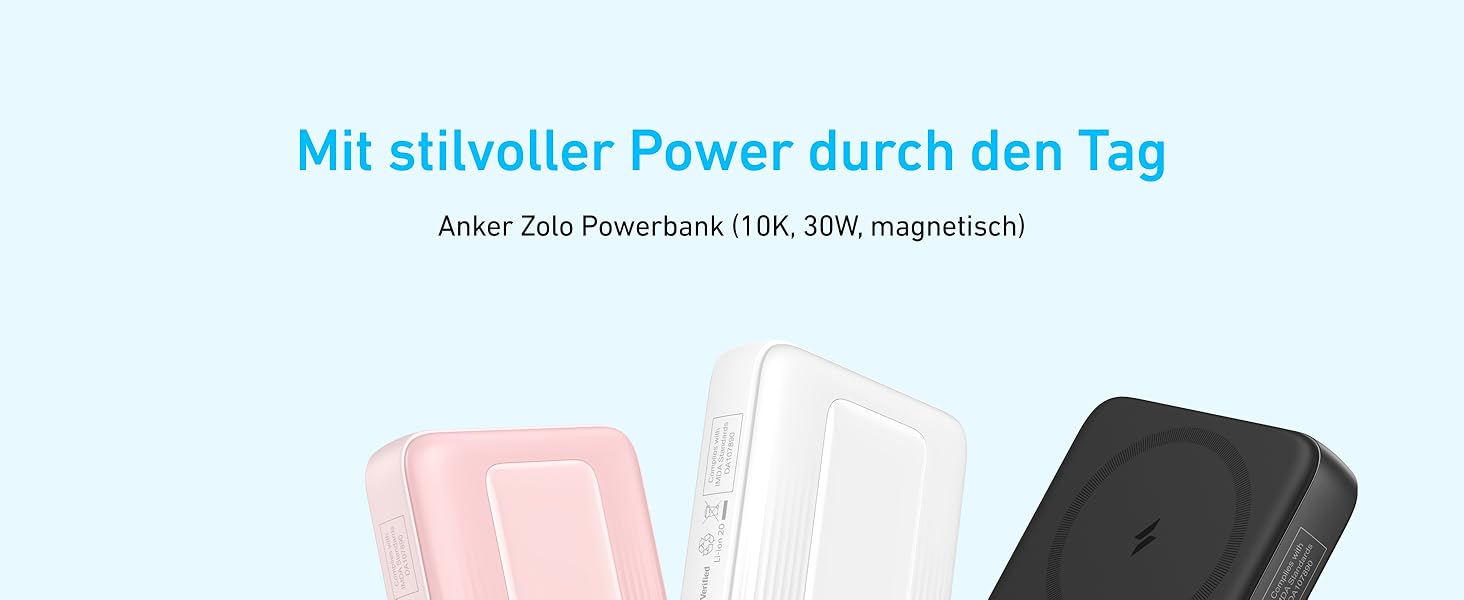 Повербанк Anker Zolo Magnetic 10 000 мАг, швидка зарядка 30 Вт, бездротова, для iPhone 16/15/14, чорний