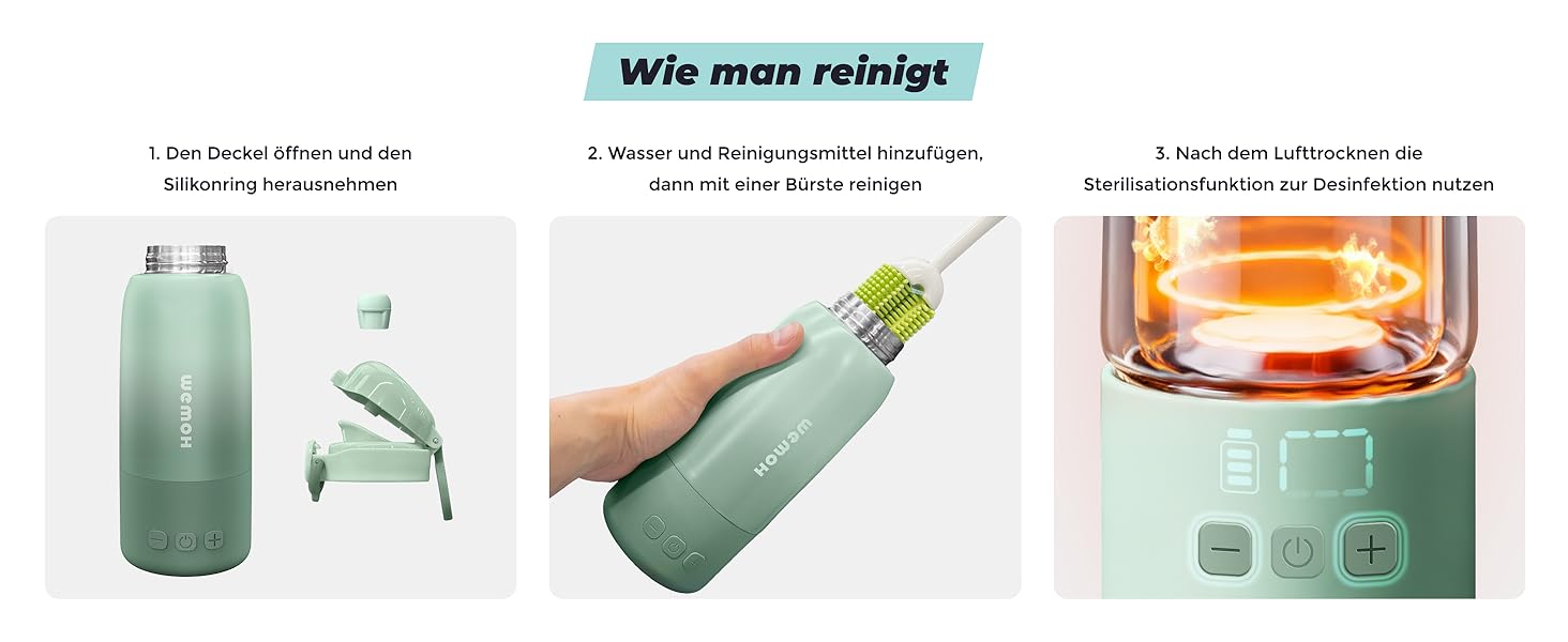 Портативний підігрівач для пляшечок Wemoh з самоочищенням, точним контролем температури, 450 мл та швидким нагрівом 100W для дитячого харчування та води