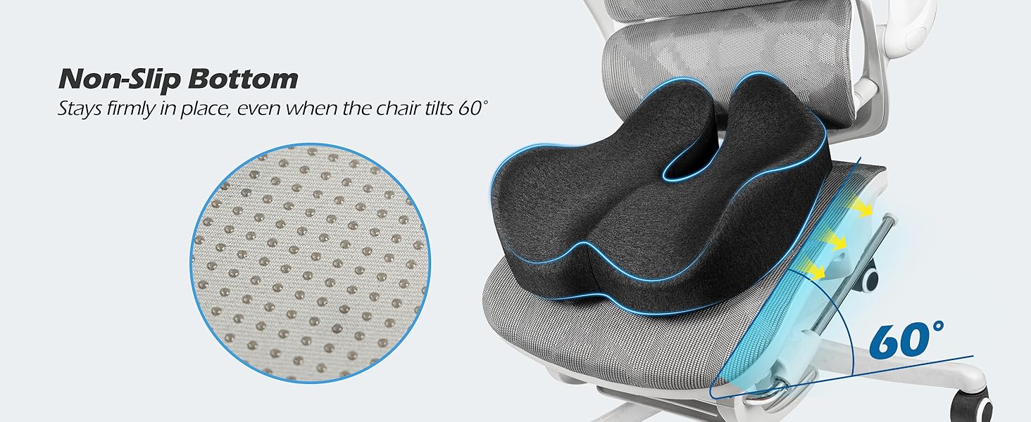 Подушка для офісного крісла Lofty Aim з піни Memory Foam: ортопедична, для попереку, від болю в сідницях, для офісу, авто, літака, інвалідного візка – чорний та темно-сірий