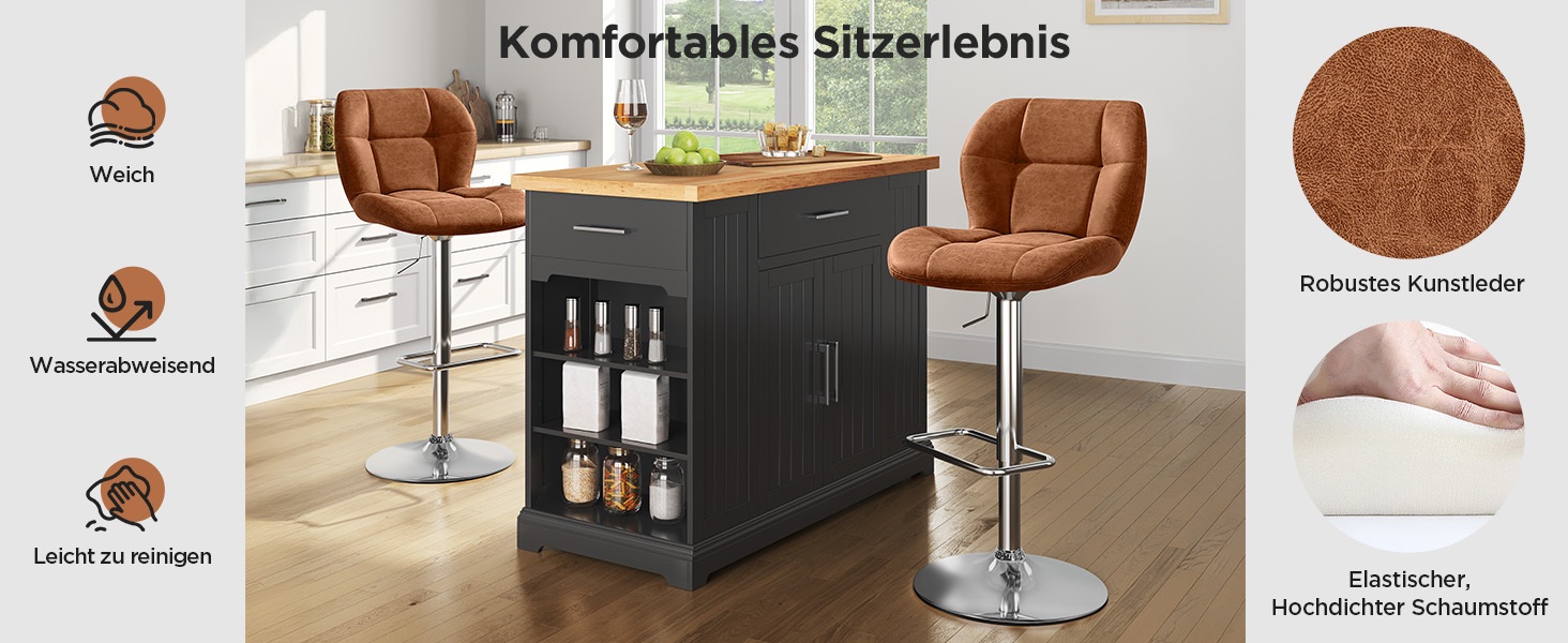 Барні стільці Yaheetech - набір з 4 шт., регульована висота, обертання 360°, з підніжкою, PU-шкіра, чорний/ретро-коричневий