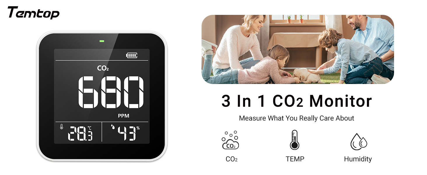 Temtop C10-2ND Монітор CO2 з Bluetooth, Wi-Fi, App, Температура та Вологість, для Дому та Офісу