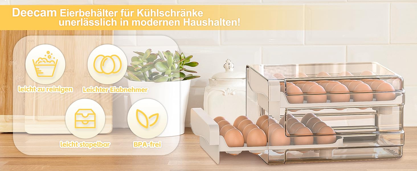 Контейнер для яєць Deecam на 40 яєць, органайзер для холодильника, прозорий, білий