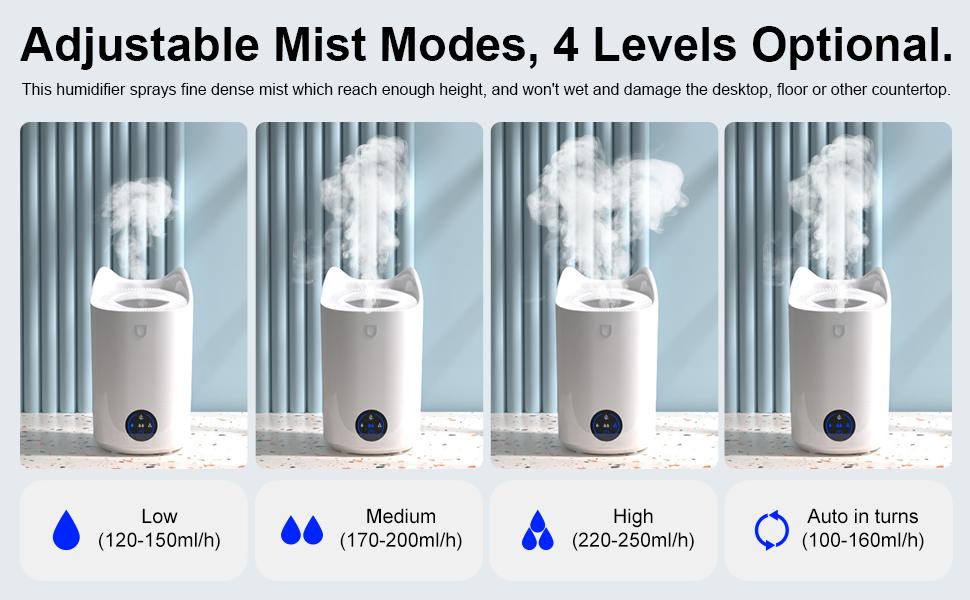 Зволожувач повітря Kihvlo для спальні, кімнатний зволожувач повітря 4 л, аромазволожувач з 4 режимами туману до 48 годин, тихий кімнатний зволожувач повітря 48-72H для дитячої кімнати, домашнього офісу для йоги, офісу