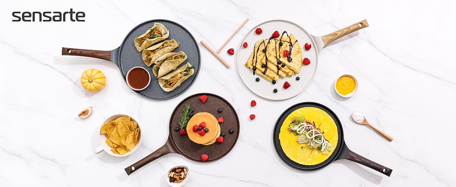 Сковорода SENSARTE 26 см з антипригарним покриттям, для млинців, омлетів, з гранітним покриттям, сумісна з індукцією, без PFOA