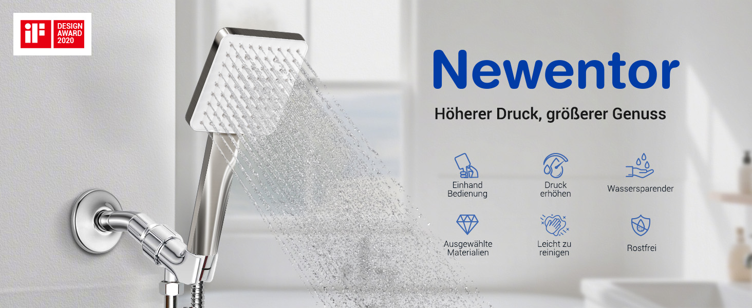 Насадка для душу Newentor з 6 режимами, велика, економна, високого тиску, позолочена (з шлангом 1,5 м)