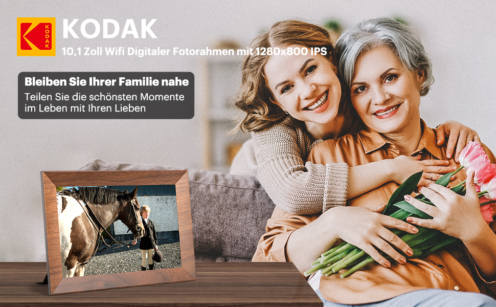 Цифровий фоторамка Kodak 10.1 дюйми з Wi-Fi, HD IPS-сенсорний екран, 32 ГБ пам'яті, автоматичне обертання фото, віддалене перегляд фото/відео через додаток