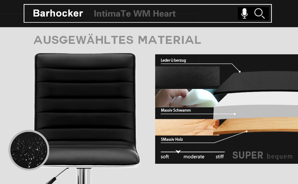 Стільці IntimaTe WM Heart Bar, набір з 2 шт. , регульовані по висоті, поворотні, зі спинкою, чорні