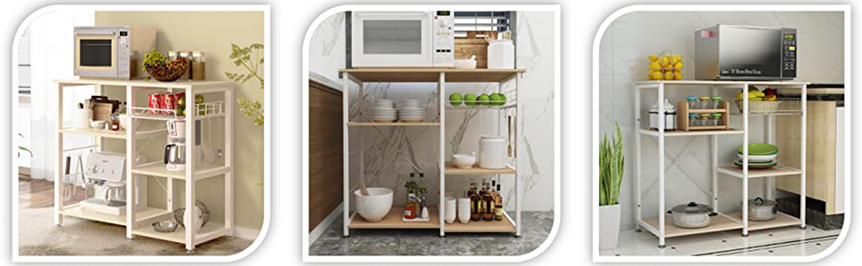 Стелаж для кухні Soges: міцна підставка для мікрохвильової печі з 3 полицями, чорний (білий клен)