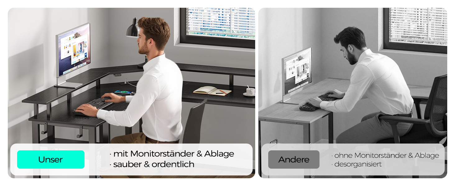 Комп'ютерний стіл Rolanstar L-подібний з RGB підсвічуванням та розетками, реверсивний кутовий стіл для геймінгу з полицею та 2 гачками, для офісу, робочого кабінету, спальні (Чорний, 117см), Чорний 137 x 117x 87см