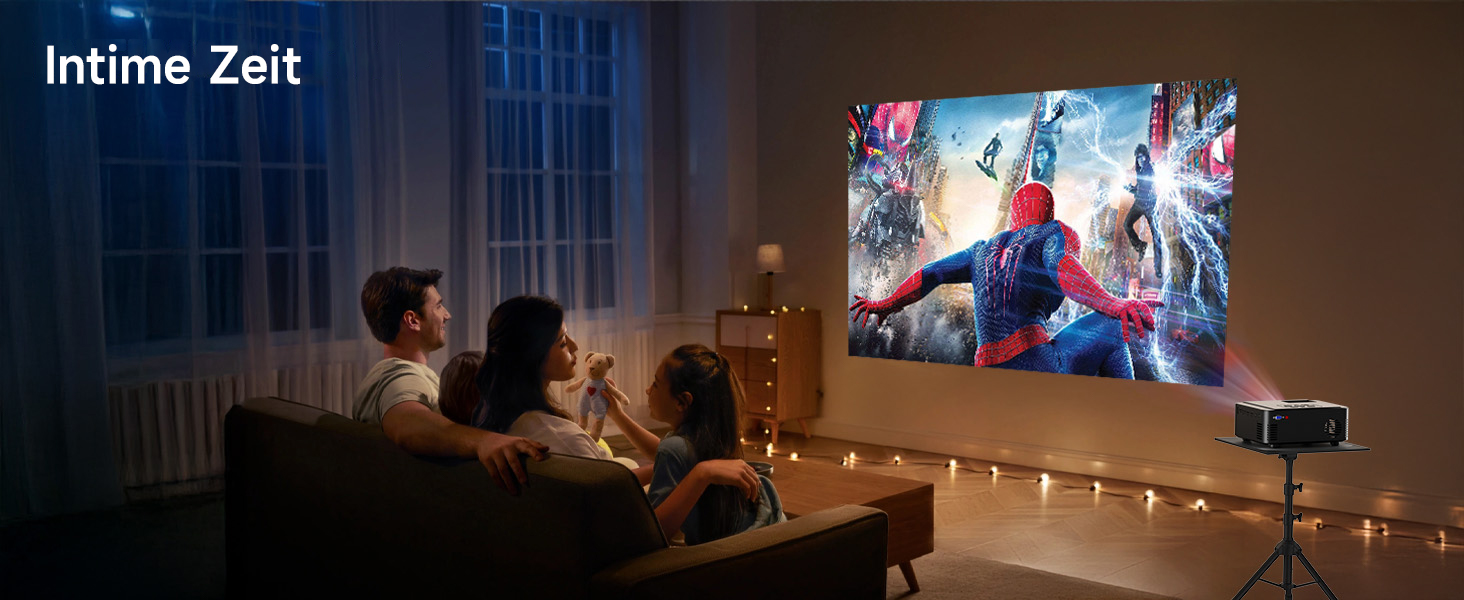 Проектор Beamer для домашнього кінотеатру з Wi-Fi 6 та Bluetooth 5.3, 1080P, 50% Zoom, HDMI/AV/Laptop/iPhone, для використання на вулиці, чорний