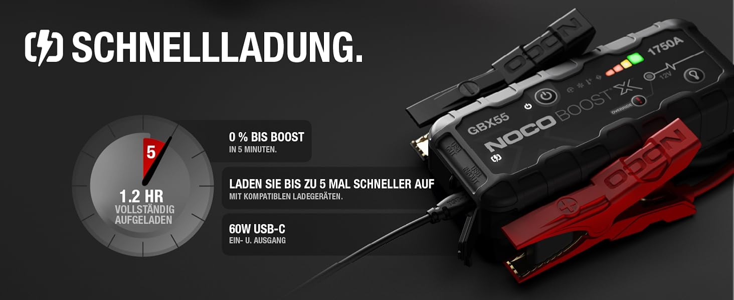 NOCO Boost X GBX55: Портативний пусковий пристрій (Powerbank) – 1750A, 12V, для бензинових двигунів до 7.5L та дизельних до 5.0L