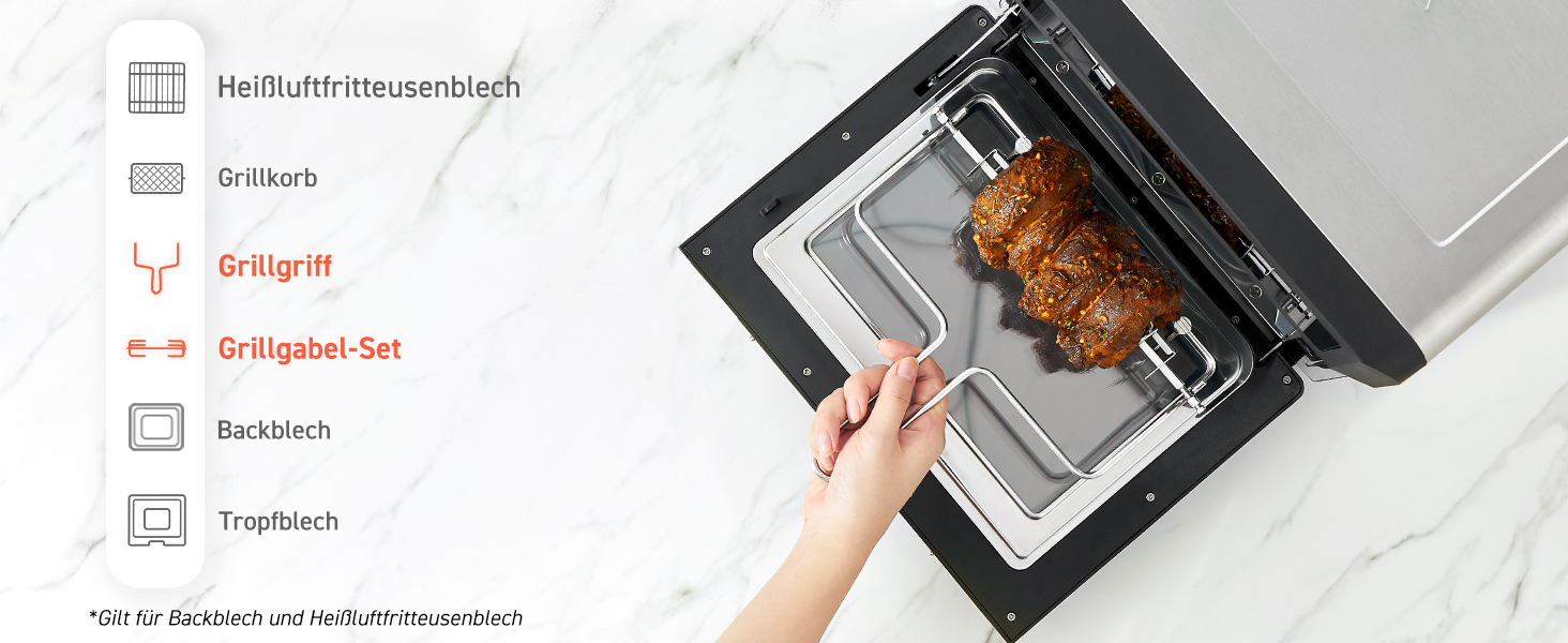 Фритюрниця повітряна COSORI 12L з 11 функціями, сушка, ферментація, подвійне нагрівання, вікно огляду, Airfryer XXL, міні-піч, рецепти, 7 аксесуарів, 220°C, срільно-чорний колір