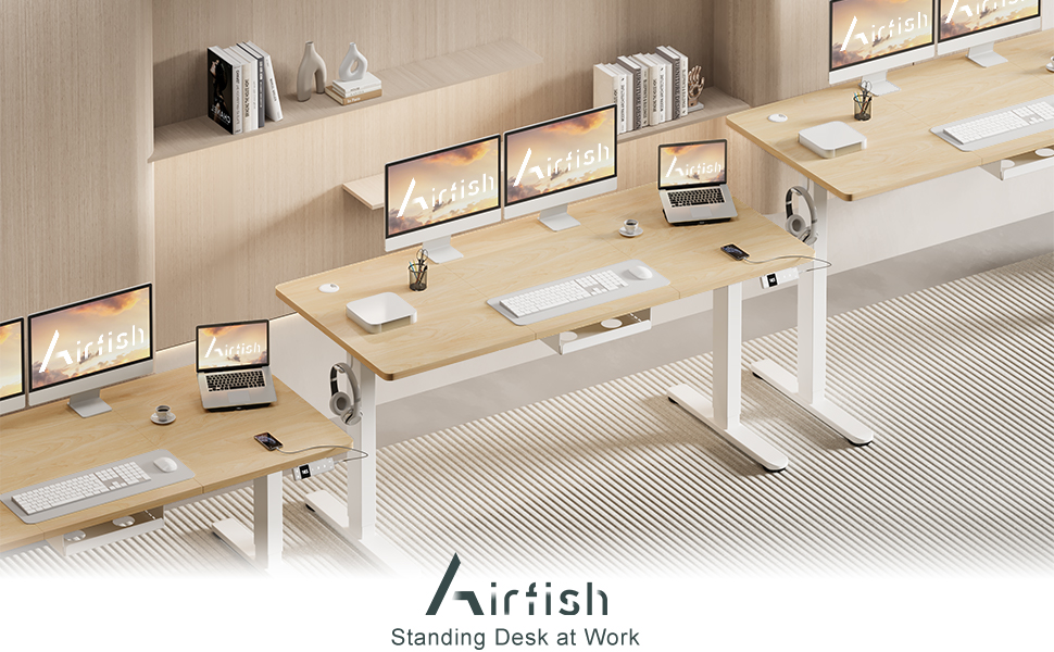 Електричний підйомний стіл Airfish 140x80 см для офісу та ПК, регульований по висоті стіл для роботи сидячи та стоячи з USB-C та кабелеменеджментом, колір дуб