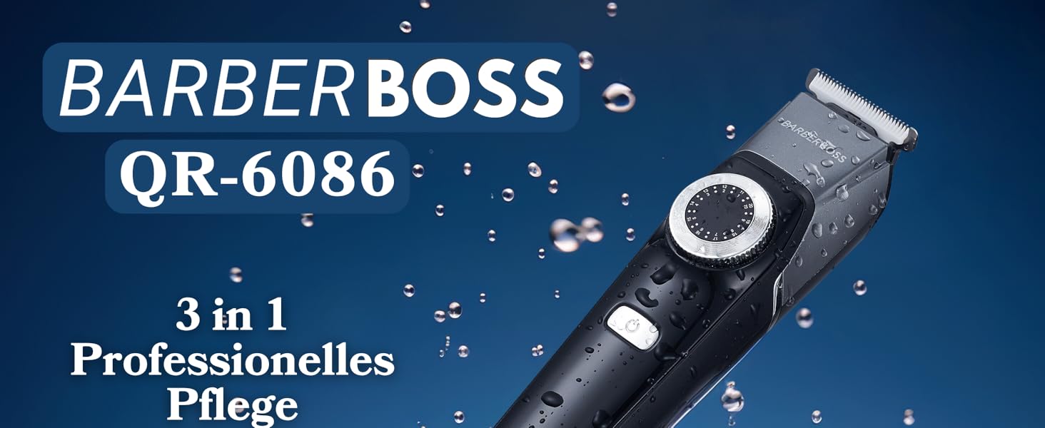 Тример для волосся, бороди та деталей BarberBoss 3-в-1, USB, LED, водонепроникний, QR-6086