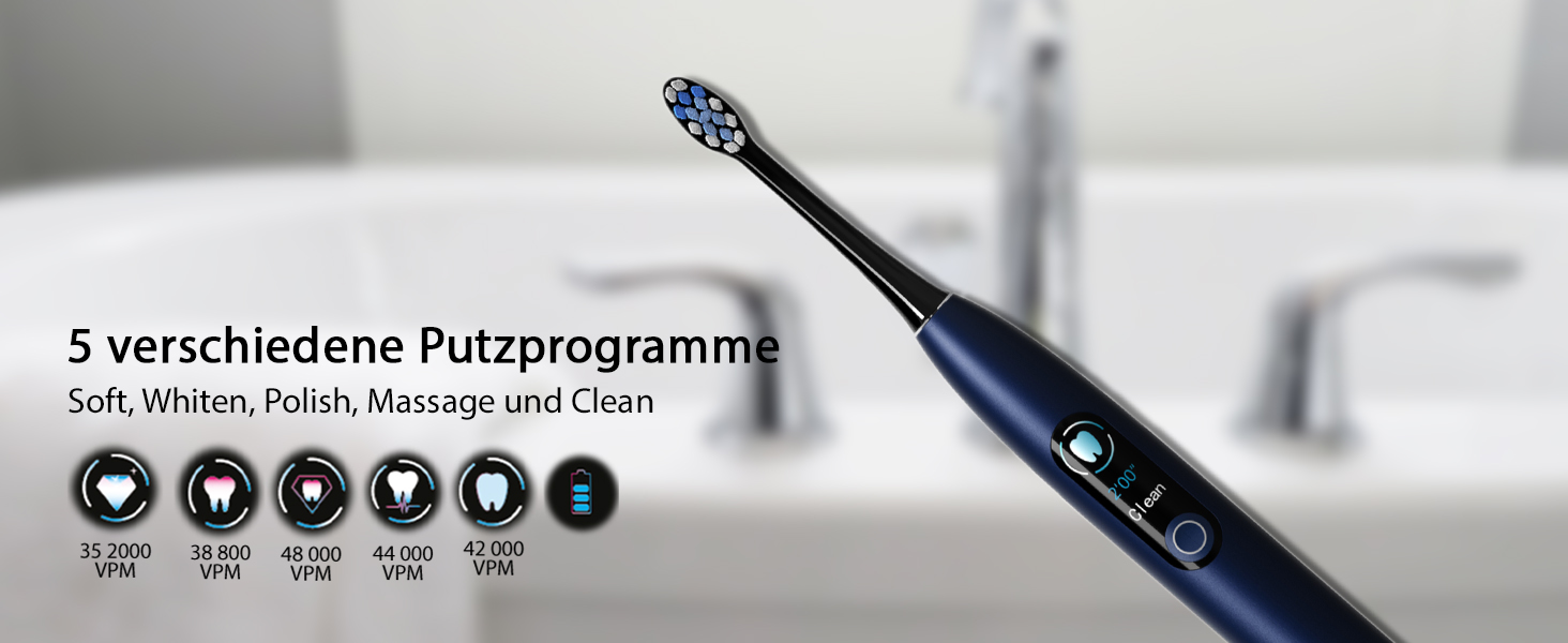 Електрична звукова зубна щітка Tristan Auron SmartOne (Блакитна) – 48 000 вібрацій, 5 режимів, дисплей, USB-C, акумулятор на 6-8 тижнів, IPX7, 6 насадок з чохлом