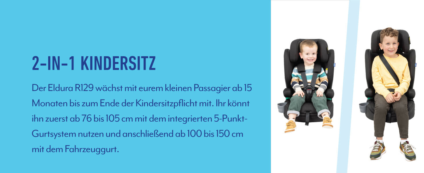 Автокрісло Graco Eldura™ R129 для дітей 15 місяців - 12 років (76-150 см), чорний колір, захист від бічного удару