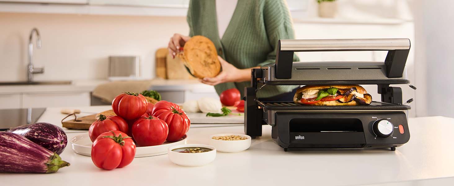 Електричний гриль Braun MultiGrill 7 CG7020: 3-в-1 (контактний гриль, BBQ, духовка), 2000W, велика площа (12 бургерів), планка & гриль, для дому, срібний