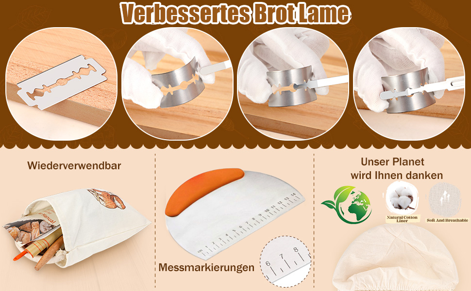 Набір для розпирання хліба (10 шт.), 23 см, для закваски, з лопаткою та лімі, аксесуари для випічки, для початківців