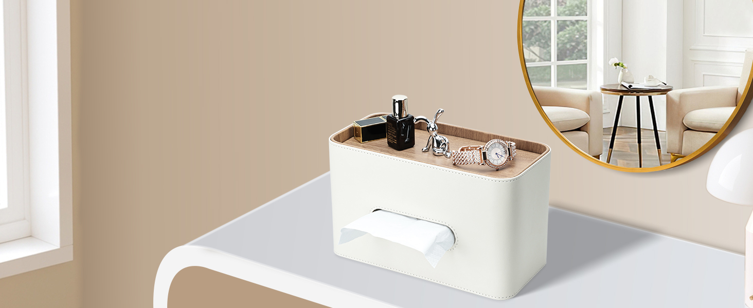 Скляниця для серветок GORESE з підносом, шкіряна, для офісу, дому, авто, ванної кімнати. Білий колір