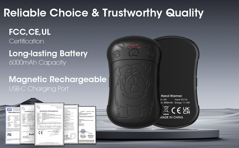 Електричні грілки для рук, 2 шт. 6000mAh, акумуляторні, багаторазові, для спорту, полювання, кемпінгу, теплий подарунок для жінок, чоловіків, дітей (чорний)