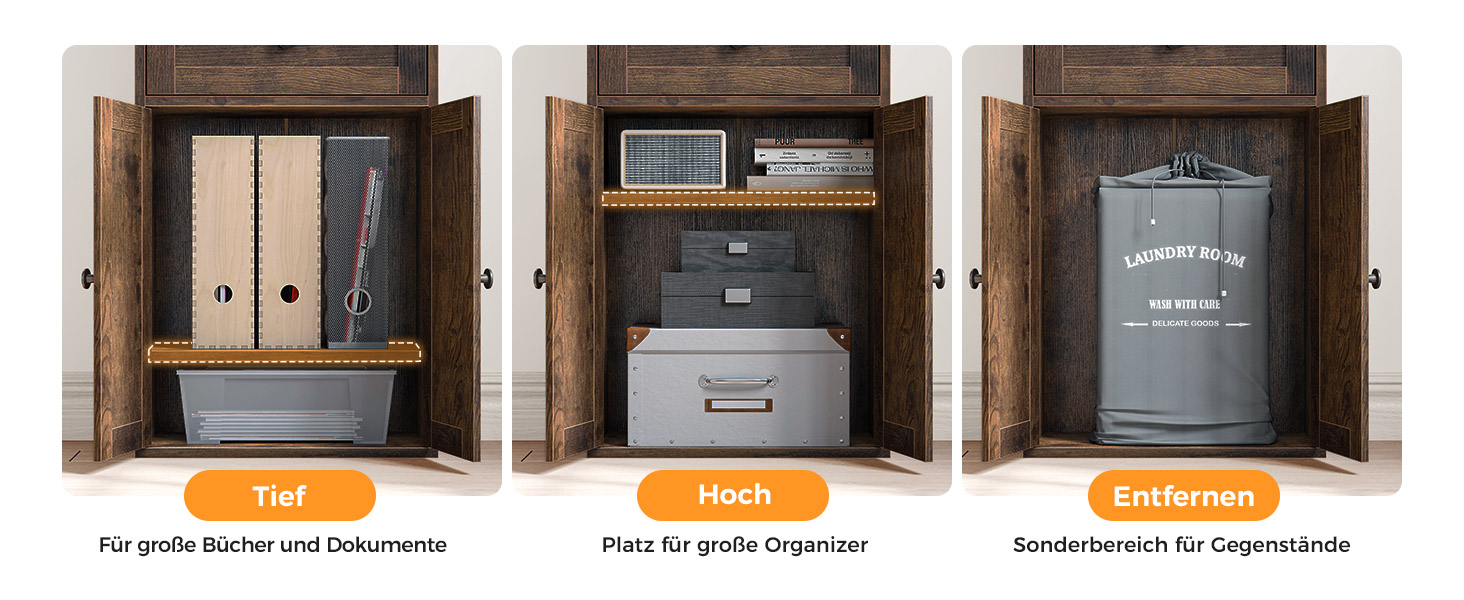Стелаж Coleshome з дверцятами та шухлядами: 5 полиць, 48x24x164.2 см, для дому, офісу, вітальні, спальні (білий, рустикальний коричневий)