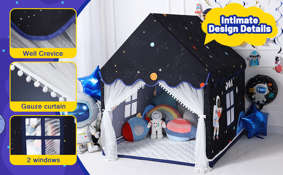 Дитяче намет-будиночок Wilwolfer з килимком для малюків: Принцесинний будиночок для дівчаток та хлопчиків - Великий намет для гри в приміщенні та на вулиці - Ідеальна іграшка для дітей, чорний з килимком