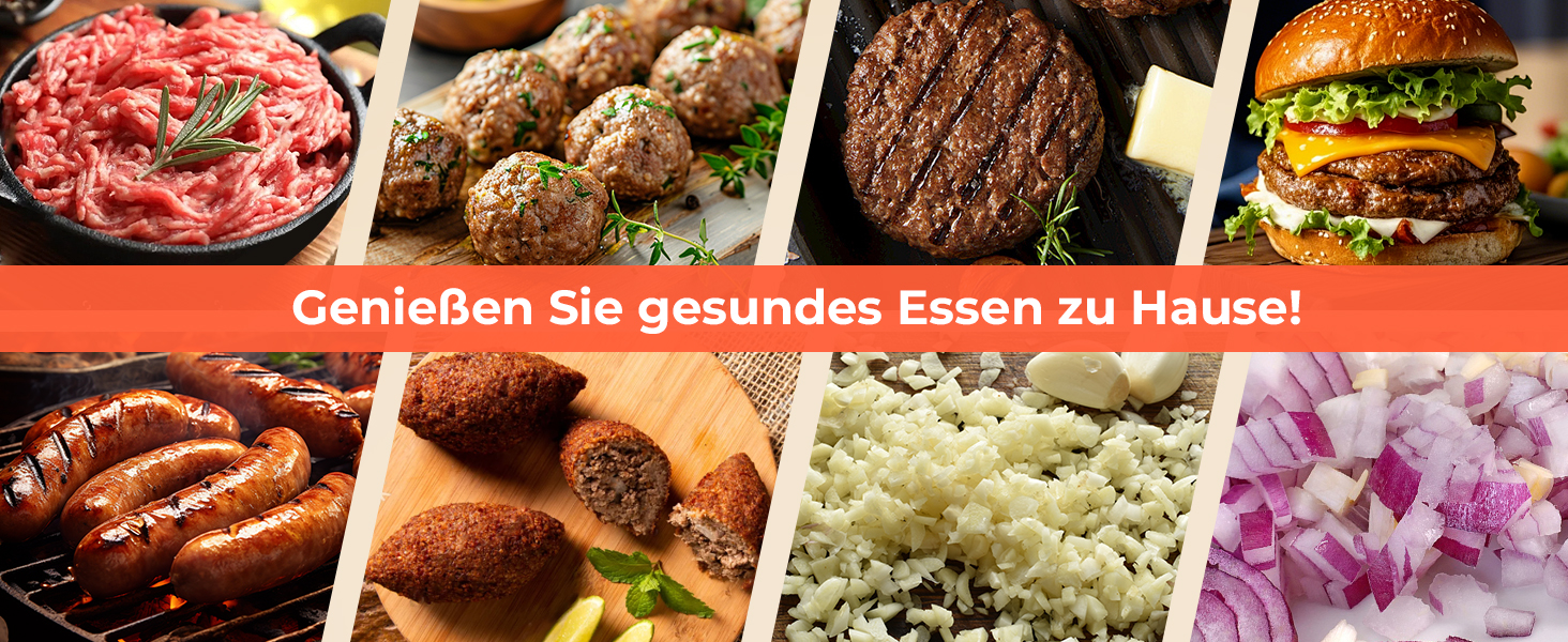 М'ясорубка електрична Fohere 2000 Вт з насадками для ковбас та кубів, 3 диски (3/5/7 мм), чорна