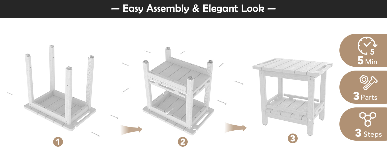 Двоярусний душовий стілець NALONE з HDPE, сучасний дизайн, антиковзні накладки, ергономічний та водонепроникний квадратний стілець для душу