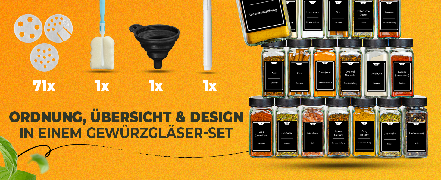 Набір банок для спецій 36 шт. (24 x 125 мл), чорний мат, з мірками та етикетками