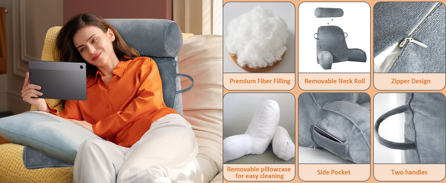 Подушка для читання MINGPINHUIUS XL для ліжка та дивана з знімною подушкою для шиї, ідеальна для дорослих, з піною з пам'яті для комфортного читання, роботи, ігор, перегляду телевізора та відпочинку (Коричнева)